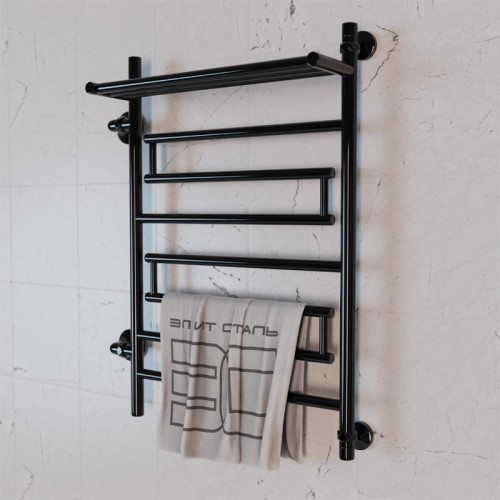 Полотенцесушитель водяной Элит Сталь Rome черно-матовый 1000x600 (полка сверху и лево-боковое подключение)