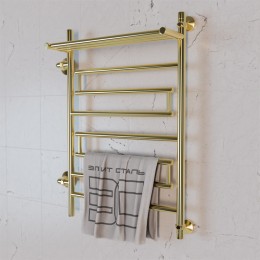 Полотенцесушитель водяной Элит Сталь Rome золото 600x500 (полка сверху и лево-боковое подключение)