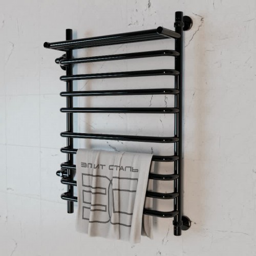 Полотенцесушитель водяной Элит Сталь Arpi черно-матовый 1000x400 (полка сверху и лево-боковое подключение)