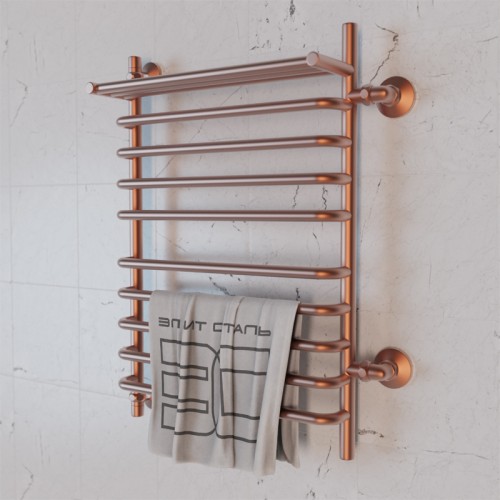 Полотенцесушитель водяной Элит Сталь Arpi розовое золото 1000x600 (полка сверху и право-боковое подключение)