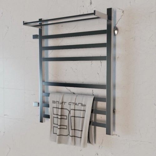 Полотенцесушитель водяной Элит Сталь Square хром 600x400 (полка сверху и лево-боковое подключение)