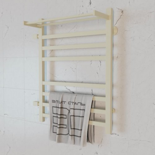 Полотенцесушитель водяной Элит Сталь Square бежевый 1200x500 (полка сверху и лево-боковое подключение)