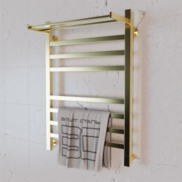 Полотенцесушитель водяной Элит Сталь Square золото 700x600 (полка сверху)