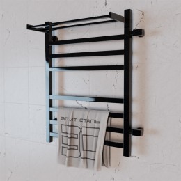 Полотенцесушитель водяной Элит Сталь Square черно-матовый 600x400 (полка сверху и право-боковое подключение)