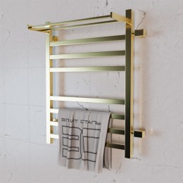 Полотенцесушитель водяной Элит Сталь Square золото 700x600 (полка сверху и право-боковое подключение)