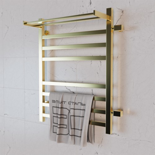 Полотенцесушитель водяной Элит Сталь Square золото 700x600 (полка сверху и право-боковое подключение)